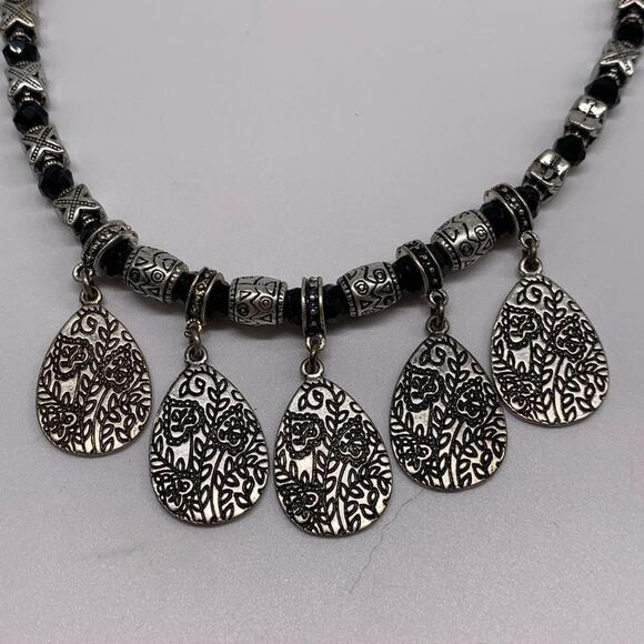 Floral Flower Vines Beaded Dangle Bib Necklace - Picture 1 of 5